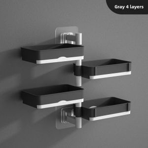 High End Bathroom Soap Holder Rotating Wall Mounted Drainage Multi Layered Soap Box for Household Use Korean Style Soap Tray