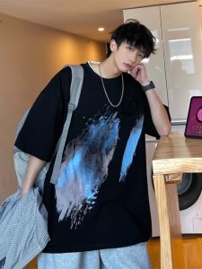 Kazuki Kuraishi Mens Oversize Loose Fit Short Sleeve T-Shirt Summer Casual Cotton Polyester Blend Printed round Neck Tee