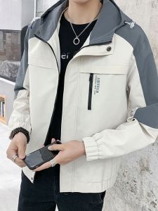 ROMON | Lormen Mens Fleece Lined Jacket Short Casual Outdoor Windproof Spring Autumn Zipper Closure Fashion Urban Style Polyester Fiber