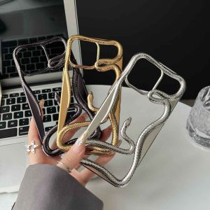♥Ready Stock +FREE Shipping+COD♥2024 NEW INS So Cool 3D Snake Electroplated Silver Gold Clear Phone Case for IPhone 11 12 13 14 15 16 Pro Max 16prm 15prm 12prm Couple Womens Fashion Bumper Casing Gifts Non Skid