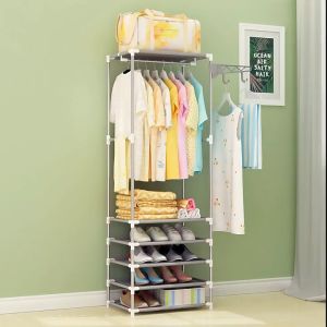 NINI Rak Almari Besi Tahan Karat Besar Pelbagai Guna Penyidai Baju Rak/ Large Stainless Steel Wardrobe Storage Clothes Rack
