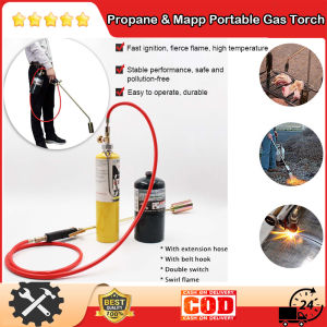 ⭐️【มีในสต๊อก+คลังสินค้าท้องถิ่น】⭐สวิตช์คู่ไฟฉายเชื่อมก๊าซไฟฉายสเปรย์หัวเชื่อมไฟเชื่อมแก๊สโพรเพนอุณหภูมิสูงสำหรับซ่อมคบเพลิงวาล์วควบคุมสูงขนาด1.6ม./5.3ฟุตท่ออากาศการปิดประตูด้วยตนเอง