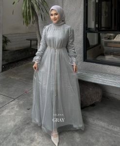 baju gamis pesta mewah bahan silk premium mix brukat terbaru selena dress gamis lebaran wanita fashion wanita muslim kekinian baju lebaran gamis kondangan
