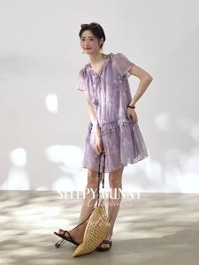 Iris Ear Edging Floral Print Chiffon Short Sleeve Dress
