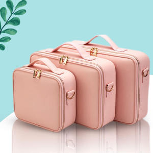 China Embroidery Tattooist Cosmetic Tool Case Waterproof Professional Storage Partition Cosmetic Bag Multi-Functional Satchel Large Pink