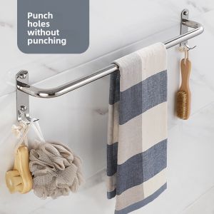 Long Single Rod Sus304 Stainless Steel Towel Bar Bathroom Hardware No Drilling Required Towel Rack Nordic Style Home Cleaning Tools