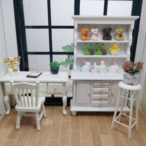 Miniature Wooden Furniture Model High Waist Chair Desk And Drawer Cabinet for Dollhouse Home Living Scene Toy for All Ages