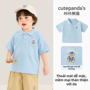 CUTEPANDAS | Áo Thun Polo Cổ Sơ Mi Tay Ngắn Phong Cách Trường Học Retro Mùa Hè