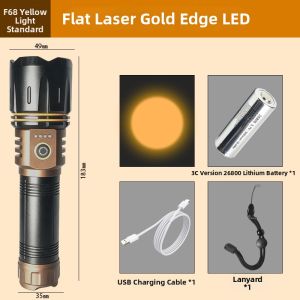 LVZI | Zoom Rechargeable High Beam Flashlight Yellow Light