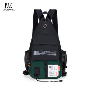 LouisWill กระเป๋าผ้ากันน้ำ Oxford กระเป๋าคาดหน้าอกอเนกประสงค์ผู้ชายแฟชั่นกระเป๋าเป้สะพายหลังลำลองกระเป๋าเป้เดินทางความจุขนาดใหญ่กระเป๋าคาดหน้าอกกีฬา Tas Bahu Ransel