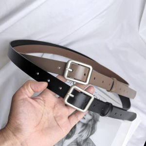 เข็มขัดหัวเข็มขัดสี่เหลี่ยมรุ่นกว้างสไตล์ INS เรียบง่ายแมทช์ลุคง่ายเข็มขัดหนังวัวสองชั้นแนววินเทจสไตล์เกาหลีใช้ได้ทั้งชายและหญิง