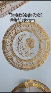 WED Taplak Meja Emas Edisi Lebaran Bahan PVC / Taplak Meja Tamu Anti Air Warna Gold ID04