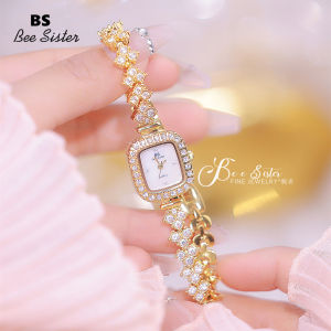 BS Bee Sister Fashion Womens Watches Casual Stainless Steel Alloy Strap Waterproof Quartz Watches Elegant Full Diamond Rhinestone Luxury Gold Silver Square Shape Ladies Wristwatches 1518