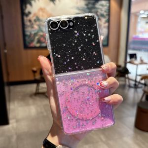 กลิตเตอร์หรูหราไล่โทนสีโปร่งใสเคสโทรศัพท์แม่เหล็กสำหรับซัมซุงกาแล็กซี่ Z พลิก 7 FE 6 5 4 3 สำหรับแม็กเซฟไร้สายชาร์จ