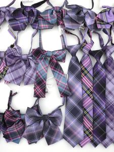 JK Japanese Style Purple Checks Lazy Girl Preppy Style Small Necktie Uniforms Shirt Student Ins Men and Women Trendy Short Bow Tie