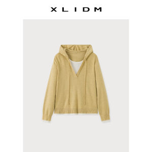 Large Size Soft Texture Color Block Faux Two-piece Slim Fit Hooded Sweater Autumn