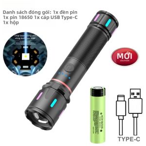 Đèn Pin LED Laser Trắng Zoom 20W Đèn Pin Sạc Loại C Công Suất Cao Dùng Cho Cắm Trại Săn Bắn Ngoài Trời Câu Cá Đi Bộ Đèn Chiếu Sáng Chống Nước