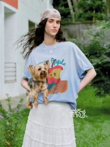 Toyouth | Áo Thun Cotton Tay Ngắn In Táo Đuổi Dáng phối Màu