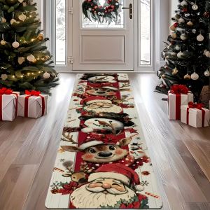 VIKAMA Giáng Sinh Nhân Vật Thảm Santa Người Tuyết In Hình Chống Trơn Trượt Có Thể Giặt Được Polyester Cho Nhà Bếp Hành Lang Phòng Ngủ Trang Trí Nhà