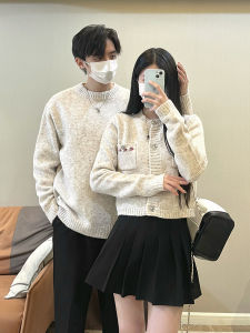 Áo Len Dệt Kim Dày Cổ Tròn Rộng Rãi Cho Cặp Đôi Mùa Thu Đông Thiết Kế Ôm Sát Cơ Thể Áo Len Cardigan Hở Cho Nữ