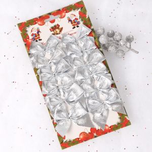 12 Pieces/Set Mini Christmas Bows Set Golden Red Silver Christmas Tree Decoration Hanging Bow for Festive Decoration