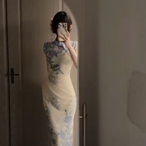 CHANGTONG | Đầm Cheongsam In Hoa Phong Cách Trung Quốc Hợp Thân