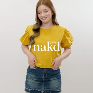 NAKD FASHION CHERRIE COTTON LINEN EYELET BASIC PUFF SLEEVES DAILY CASUAL SQUARE TOP FOR WOMEN 1750