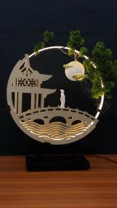 Thác Khói Trầm Hương Tranh Gỗ Cầu Thê Húc Thi Nhân Ngắm Trăng Trang Trí.