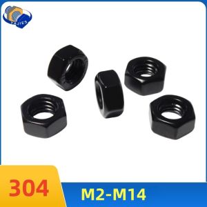 SS 304 สีดําสแตนเลสสตีล Hex Nut DIN934 สวมใส่ Anti-Scratch HardCoat M2 M2.5 M3 M4 M5 M6 m8 A2 เมตริกด้าย Hexagon Nuts
