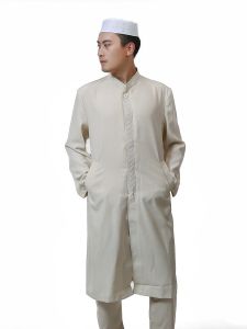 New Summer Recommendation Mens Muslim Ethnic Clothing Linen Prayer Robe Stand Collar Mid-Length Open Cardigan Loose Fit Home Wear