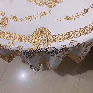 Golden Round Tablecloth: A Waterproof & Oilproof PVC Table Cover for Home Kitchen Decoration