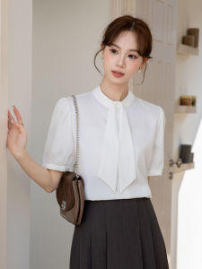 French Style White Satin Shirt Womens Summer New High-End Commute Professional Interview Versatile Personality Blouse