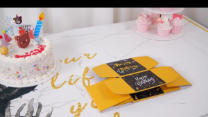Black Gold Happy Birthday Money Box Pull-Out Cash Surprise Box with Cake Card Party Supplies