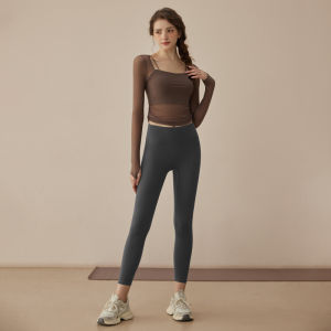 VOJ Womens Yoga Fitness Training Clothes Long Sleeve Mesh One-Piece Sportswear Quick Dry Breathable Polyester Fiber T-Shirt