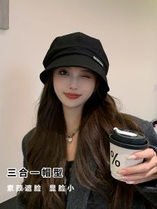 Three-In-One Fisherman Hat Womens High-End Large Circumference Spring Summer Octagonal Beret Face Covering Hat Cute Style