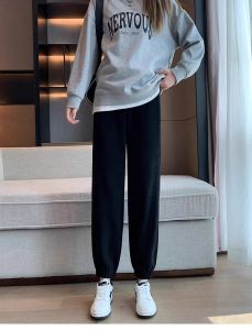 Womens Corduroy Fleece Lined Loose Casual Pants Spring Autumn Winter High Waist Korean Style Commute Wind with Pockets