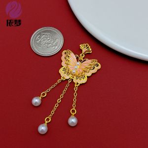 จี้รูปผีเสื้อเคลือบอีนาเมล สร้อยคอสเวตเตอร์ DIY สร้อยข้อมือ เครื่องประดับแฟชั่นใหม่ ทองเหลือง ทองคำ โลหะผสม ไม่เกิน 20 หยวน