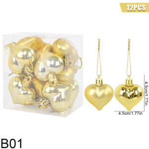 12Pcs Christmas Pendant Star Heart Shape Hanging Ornaments Xmas Tree Ball Decor Christmas Party Decoration Navidad New Year 2025