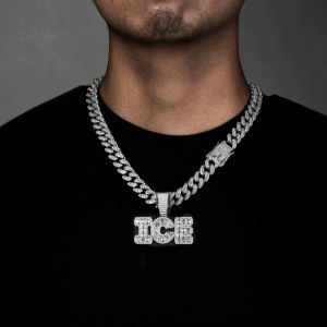 Full Drill Glass Cuban Chain Necklace Mens Fashion Jewelry Rap Letter Pendant Alloy Embedded Artificial Gem Hip Hop Style