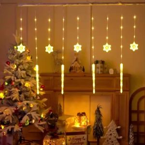 Christmas LED Curtain Lights Boasting Snowflake & Icicle Patterns Battery - Driven Fairy String Lights Suited for Home Party