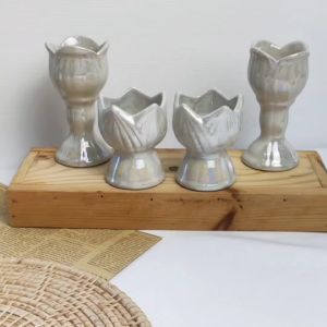 เชิงเทียน เซรามิก เชิงเทียนเซรามิค มี 2 ขนาด เคลือบสีขาวมุก สวยงาม ทนทาน {แพ็คคู่}