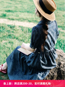 Blue Rose Original French Print Shirt Denim Dress Commute Casual Long Dress Dark Pattern Print Womens Fashion Spring Summer Dress