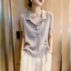 KUNAILIN | French Design Striped Button Up Office Shirt