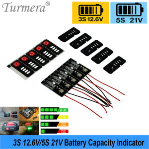 Turmera 3S 12.6V 5S 18V 21V Screwdriver Battery Capacity Indicator with 4LEDS Display for DIY 18650 21700 Drill Battery Pack Use