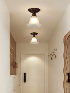 Vintage American Country Style LED Ceiling Lamp with Flower Shade Iron Body for Kitchen Balcony Entrance Way