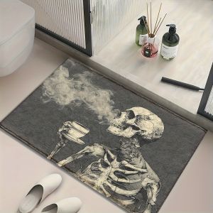 VIKAMA Halloween Skeleton Coffee Rug Skeleton Fall Leaves & Pumpkin Elements Entrance Welcome Theme Party Holiday Decor