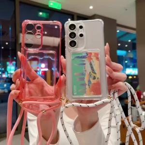 Crossbody Lanyard Card Holder Phone Case for Samsung S25 S26 Edge S23 S24 Ultra S22 Plus A56 A55 A54 A53 A52 A51 A50 Clear Cover