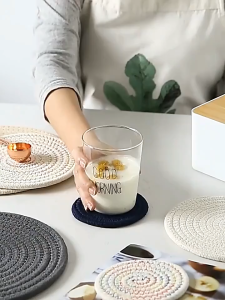 Round Placemat Jute Heatproof Mat Table Mat Natural Fiber Insulation Pad Tikar Meja for Kitchen