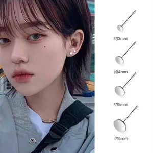 Silver round Studs Men Niche Style Classy Ear Bone Stud Black Earrings Ear-Caring Ear Ear Bone Pin Silver Pin Earrings Women