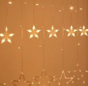 Solar Powered LED Icicle Star Lamp Fairy Curtain String Lights Garland Christmas Decor for Home Wedding Party Window Decor